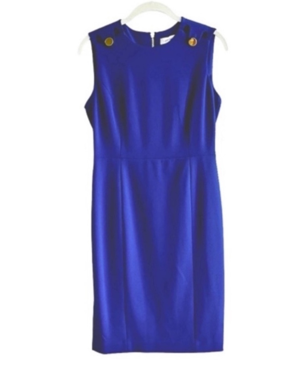 NEW Calvin Klein Sleeveless Crepe Dress Shoulder Detail Ultramarine Blue Size 4